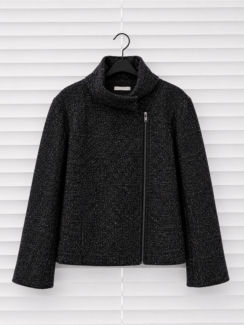 LOFT Black Tweed-Look Funnel Neck Jacket